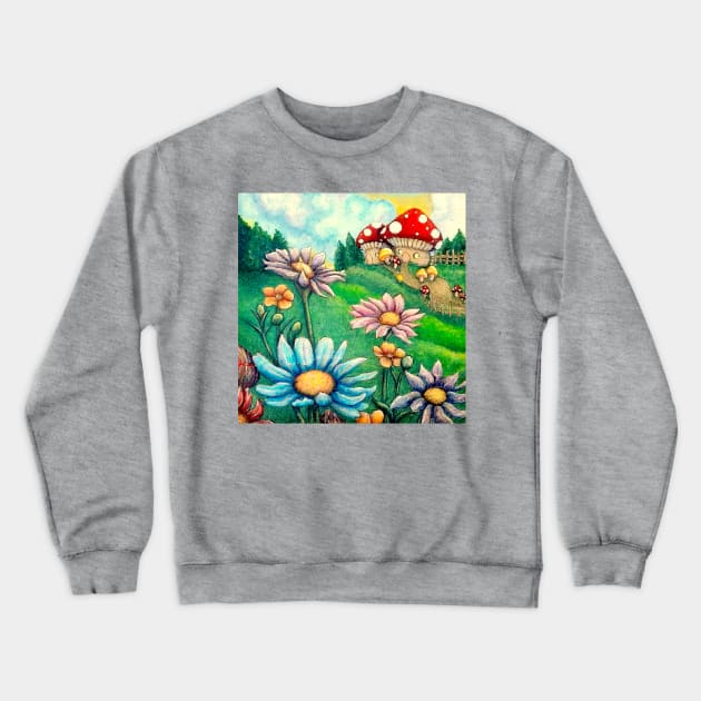 Cottagecore Fairy Toadstool Flower Garden Crewneck Sweatshirt by CuddlyChimera